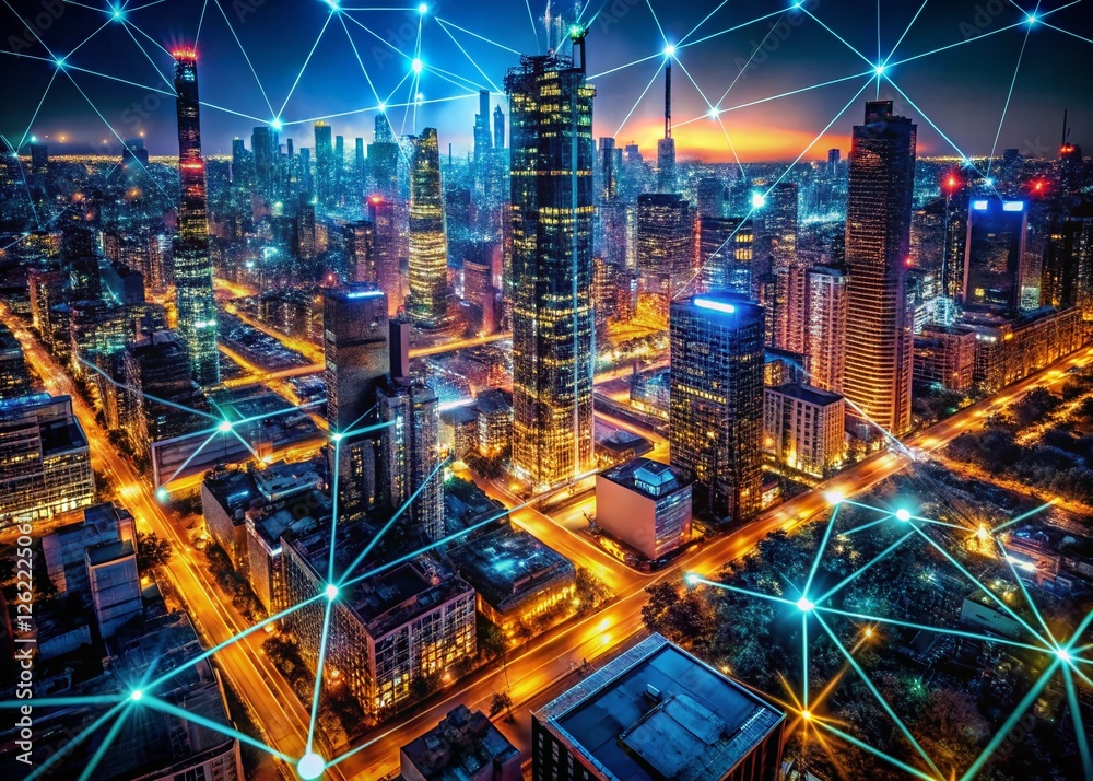 Poster abstract urban data flow: glowing lines & network texture concept art