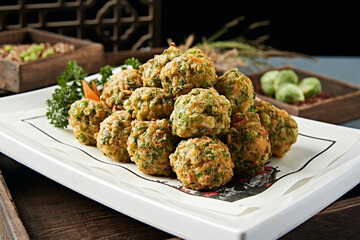 Fried Vegetables, Dried Shrimp and Cat’s Head Meatballs