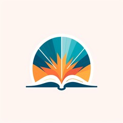 Modern open book logo with sunburst design