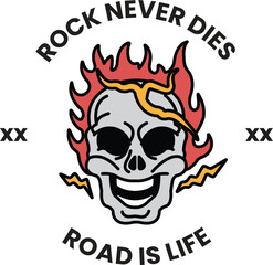 A skull with a smile on it and the words in the style of sign illustrations