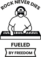 A man playing a keyboard with the words in the style of sign illustrations