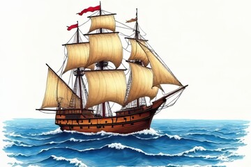 Historic Sailing Ship Illustration on Water