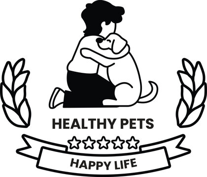 A boy is hugging a dog in the style of sign illustrations