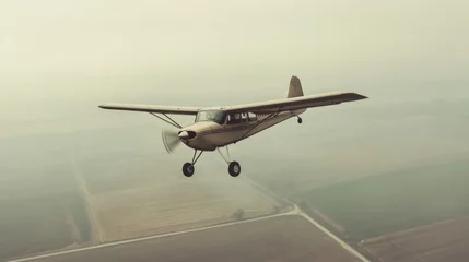 Printed roller blinds Vintage plane flight over farmland, hazy sky. Travel brochure use