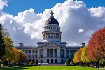 Obraz premium Idaho State Capitol Building in Autumn Colors - Majestic Statehouse Architecture
