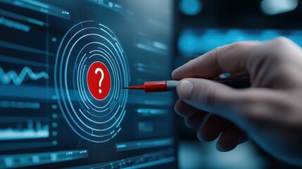 Closeup of hand holding red marker with button, detail of office supply