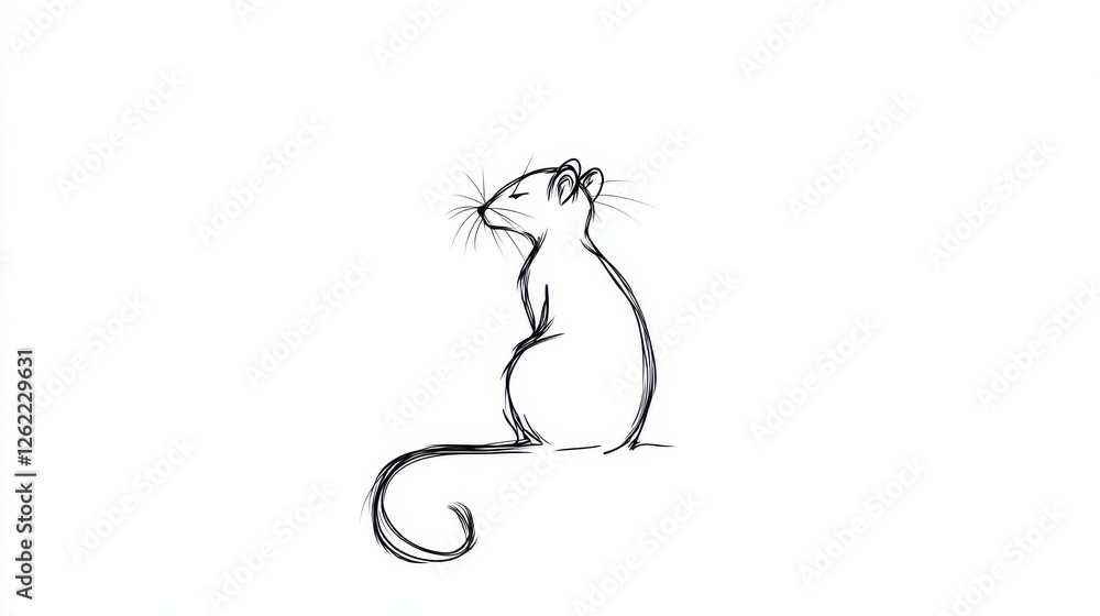 Poster Simple Minimalist Sketch of a Cat Facing to the Right Side