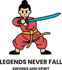 A cartoon of a man in a outfit holding a sword in the style of sign illustrations