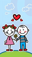 a digital illustration of a young boy and girl