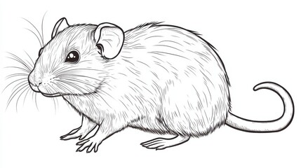 Detailed Black and White Illustration of a Cute Mouse Design