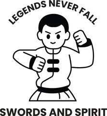 A cartoon of a man in a shirt and pants with a sword and a fist in the style of sign illustrations