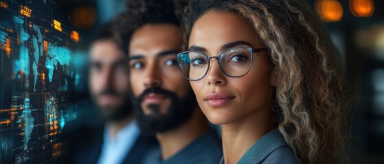 Corporate Team Analyzing Data in Holographic Interface