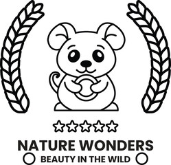 A cute cartoon mouse holding a coin in its mouth in the style of sign illustrations