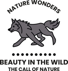 A wolf running in the wild with the words in the style of sign illustrations