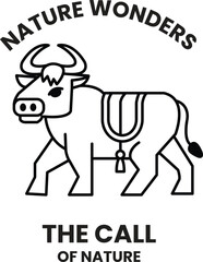 A bull with a blanket on its back in the style of sign illustrations