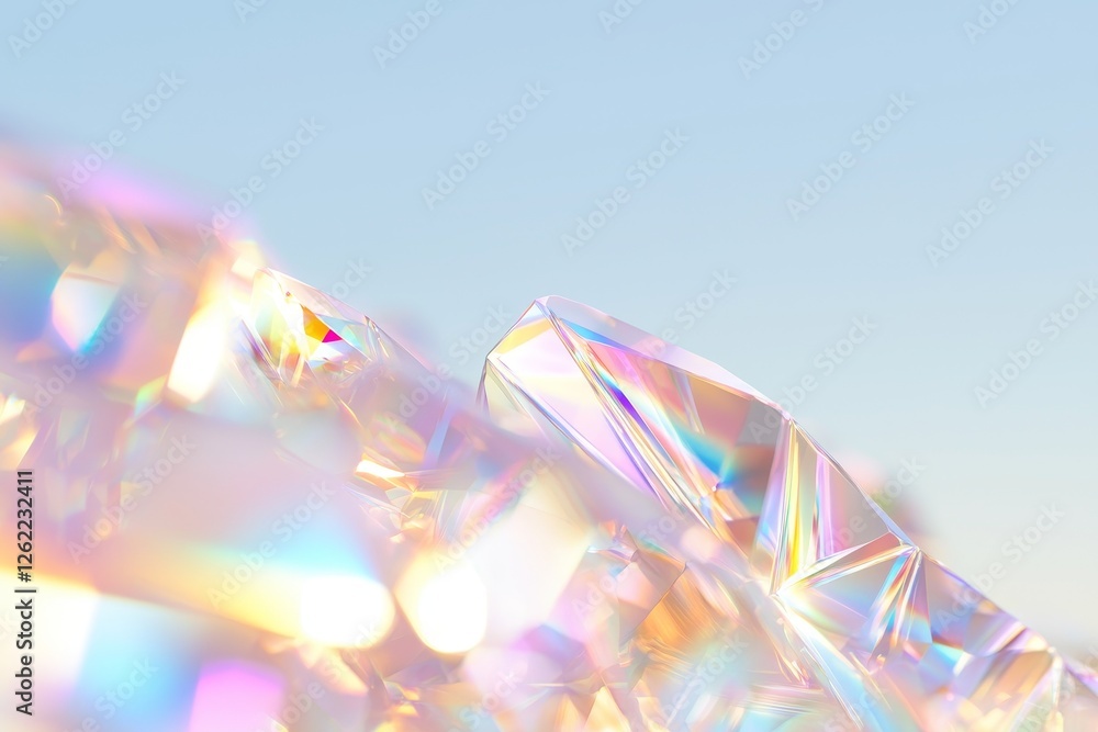 Poster photo of silver rainbow holographic foil material in macro, showcasing a colorful hologram surface w