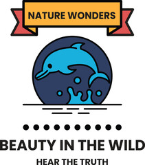 A dolphin is on a background with the words in the style of sign illustrations