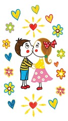 a digital illustration of a young boy and girl