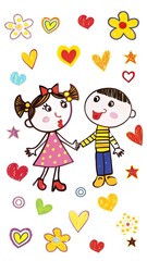 a digital illustration of a young boy and girl