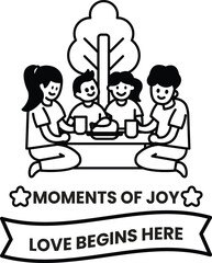 The family is smiling and enjoying their time together in the style of sign illustrations