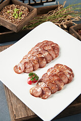 Delicious Sichuan-style smoked spicy sausage slices