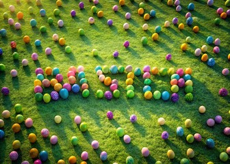 Aerial View Easter Egg Hunt Pattern with Text Space - Spring Festive Background