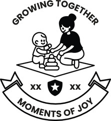 A woman and a baby are shown in a picture in the style of sign illustrations