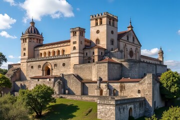 Fototapeta premium Majestic Colonial Fortress and Cathedral Complex under a Clear Sky