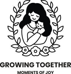 A woman holding a baby in a shirt in the style of sign illustrations