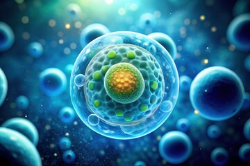 Microscopic Cellular Structure A Detailed Visualization of Organelles within a Cell's Membrane, Showing Internal Components and Surrounding Environment