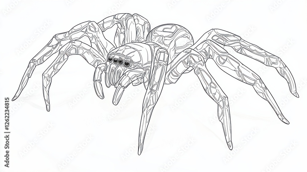 Poster detailed line art of a spider with intricate web-like features
