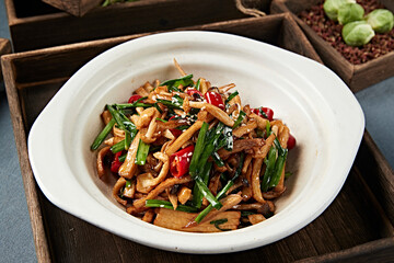 Fried Mushrooms with Chives and Chili Sauce