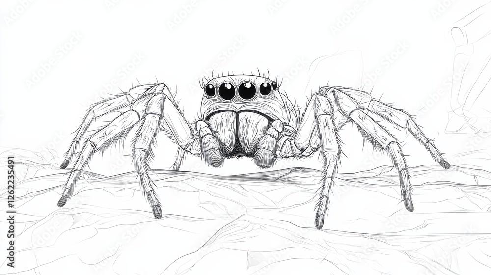 Poster detailed sketch of a spider with large eyes and defined features