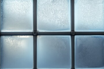 Six frosty glass blocks are enclosed in a dark grid