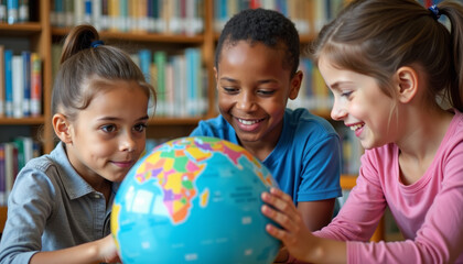 Children Explore the World Through a Globe