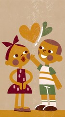 Naklejka premium a digital illustration of a young boy and girl