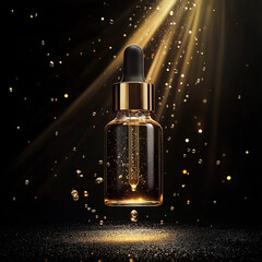 gold serum  bottle on black background
