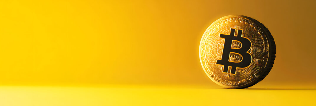 An image of a bitcoin - wide banner - yellow background