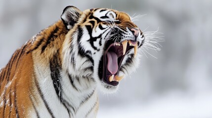 Obraz premium Majestic Tiger Roaring in the Snowy Wilderness of Winter Landscape