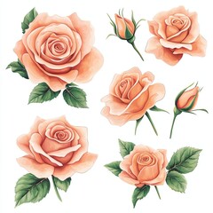 Elegant Peach Rose Watercolor Clipart Set Luxury Floral Design Elements for Premium Projects