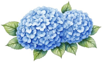 Blue hydrangeas blooming with vibrant leaves