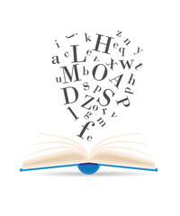 Open a book with flying letters stock illustration