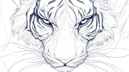 Detailed Illustration of a Majestic Tiger Head in Bold Lines