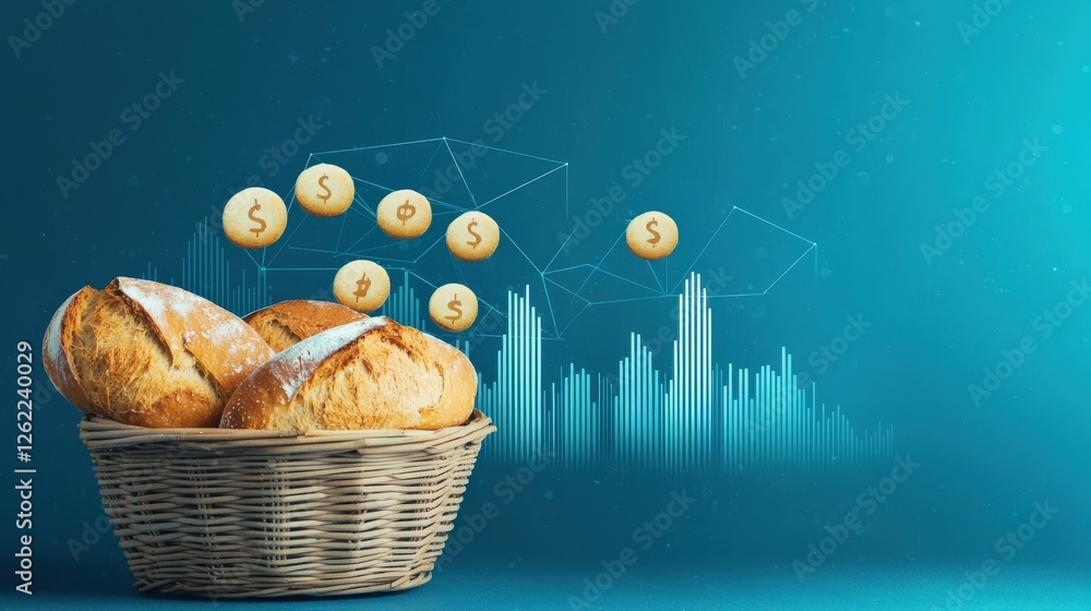 Poster a bread basket with a bar chart analyzing price fluctuations.