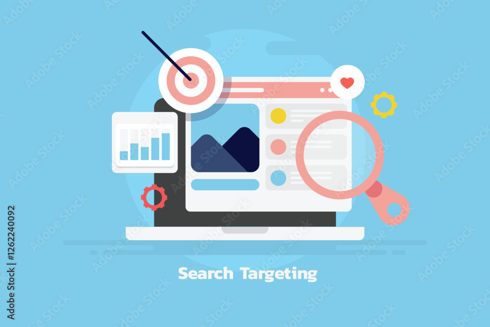 Poster using data analytics for search targeting, display business product and service on ad network, send 