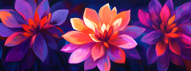 Fototapeta premium Vibrant abstract flowers, with glowing petals 