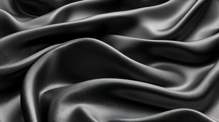 Fototapeta premium Elegant black silk fabric drapes, soft waves, luxury texture, background for design