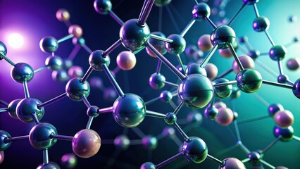 Abstract Molecular Structure A Close-Up Visualization of Interconnected Spheres and Bonds Representing Atomic Connections in a Complex Network