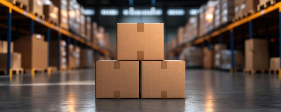 A warehouse packed with goods ready for shipment, with digital overlays showing realtime ecommerce orders and inventory tracking