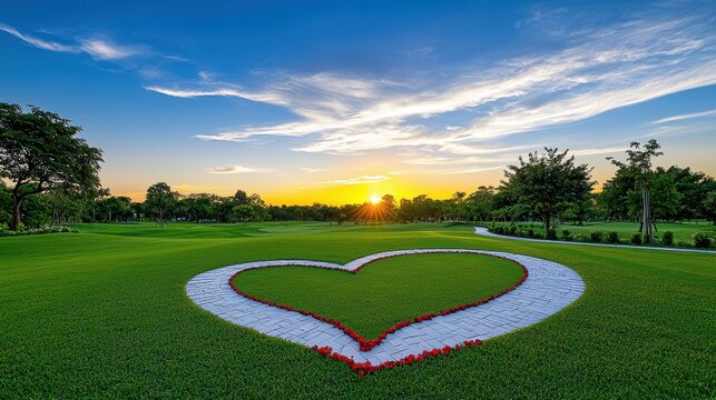 Heart Shaped Pathway Sunset Golf Course Landscape